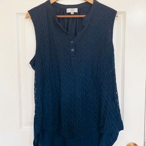 Navy Blue Embroidered Sleeveless Blouse